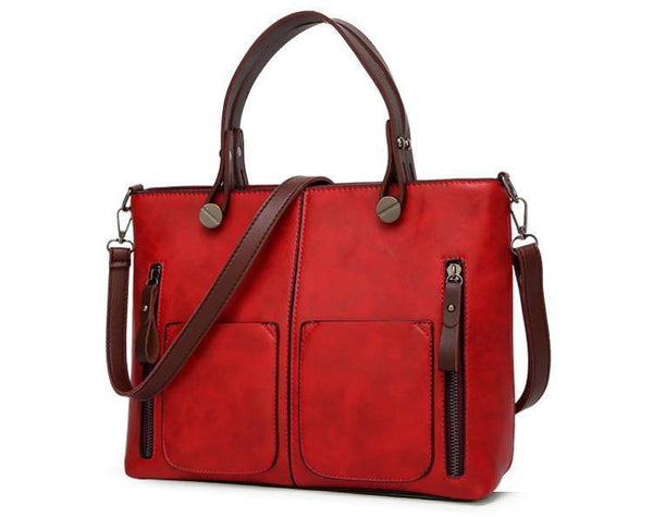 Cera - Double Front Pocket Vintage Tote Handbag