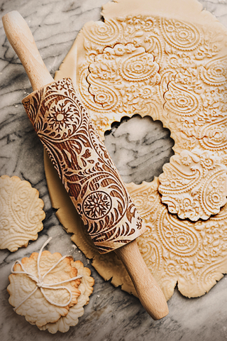 Embossed Rolling Pin, Wooden Embossed Rolling Pin - For Sale