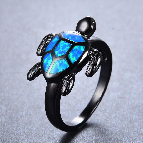 Blue Fire Opal Turtle Ring