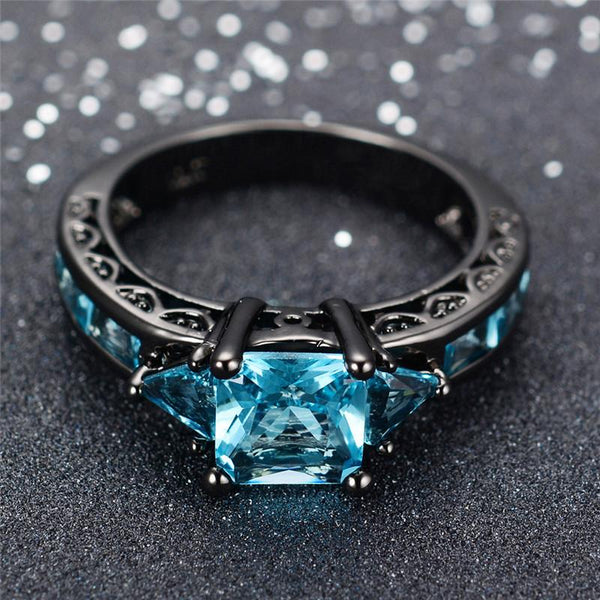 Aquamarine Gemstone Ring - 10kt Black Gold Plated