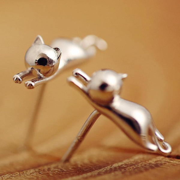 Sterling Silver Cat Earrings - Stud