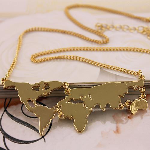 Vintage World Map Necklace (Available in 3 Different Colors)