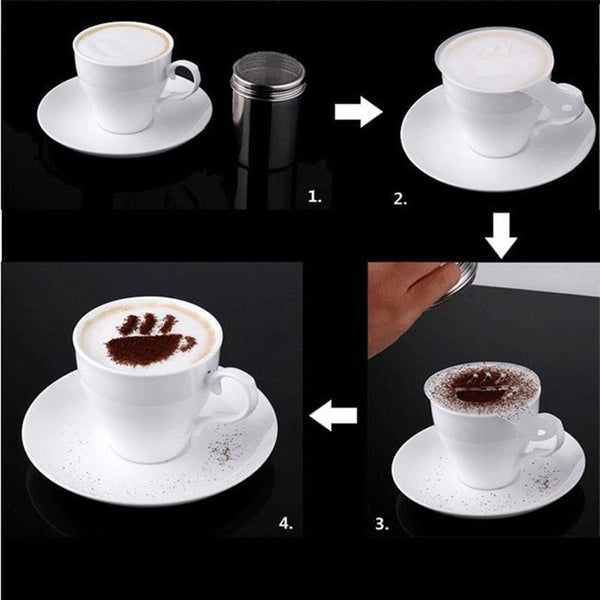 SANWOOD 16Pcs DIY Coffee Latte Cappuccino Mold Art Baking Stencils Template  Dusting Pad 