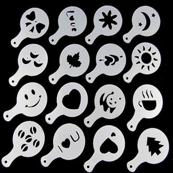 Set of 16 Barista Cappuccino Chocolate Stencil Templates for Coffee Latte  Duster