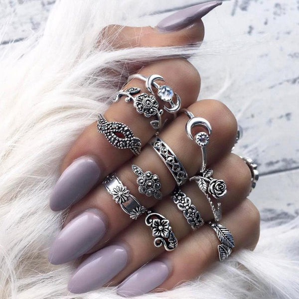 11 Piece Silver Stack Bohemian Above Knuckle Rings