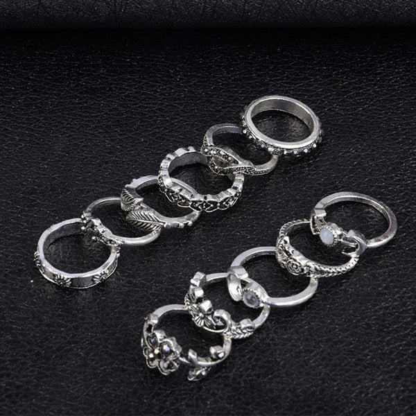 11 Piece Silver Stack Bohemian Above Knuckle Rings