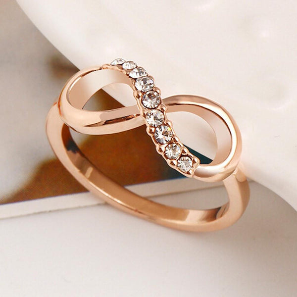 European Engagement Ring - Heart Diamond Gold Infinity Ring - ER544YG