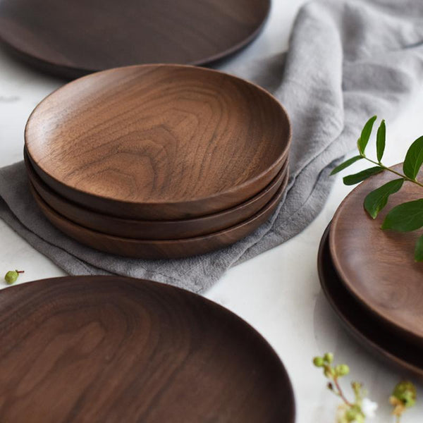 Hand-Made Round Natural Wooden Plates