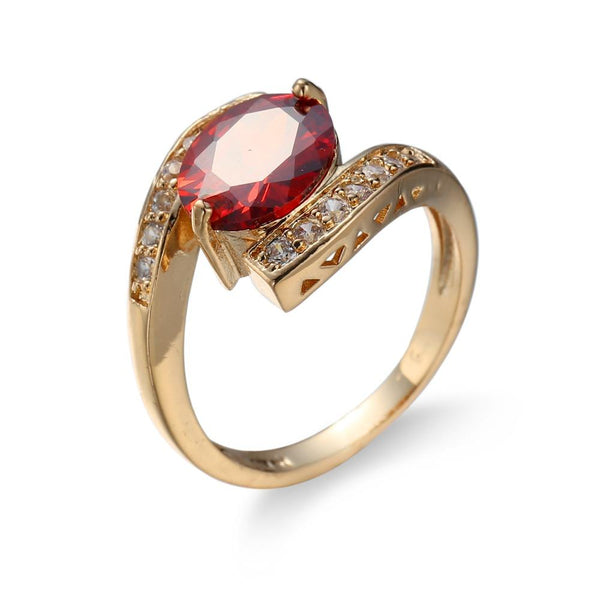 Red Jewel Center Geometric Shaped Gold Ring