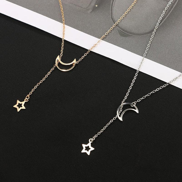 Moon & Star Hanging Drop Necklace