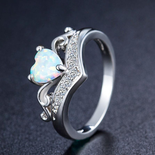 Oval Cut Heart Fire Opal Ring