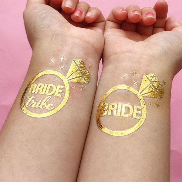 S.A.V.I 10pcs. Golden Metallic Temporary Tattoos for Bridesmaids -  Waterproof, Ideal for Weddings, Bridal Parties, Bachelorette Parties