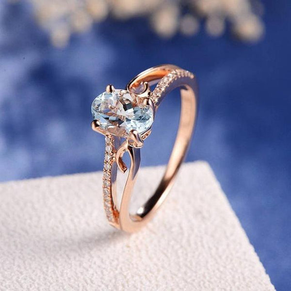 Oval Cut Rose Gold Double to Single Band Ring