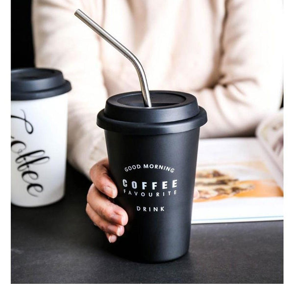 Travel Mug with Lid & Reusable Straw