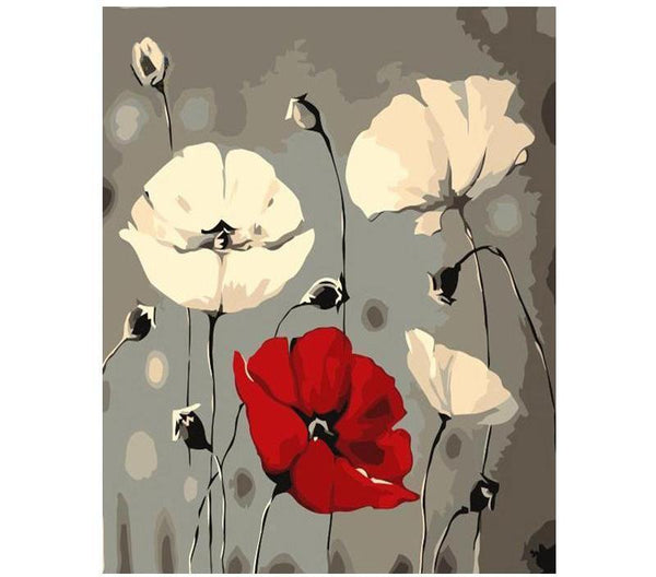 White & Red Lotus Flowers - Van-Go Paint-By-Number Kit